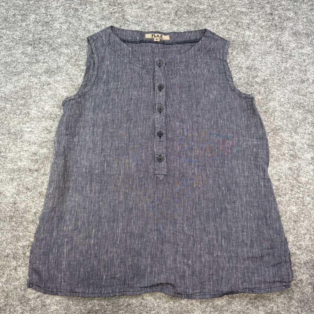 Flax linen tank top women's S 6-10 blue white stripe lagenlook nautical NWOT